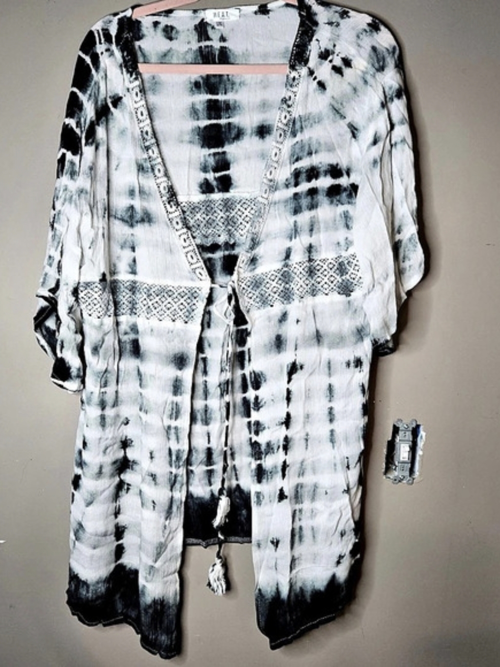 HEAT Tie-Dye Lace Tunic in Black & White Size L/XL Ptp 23"